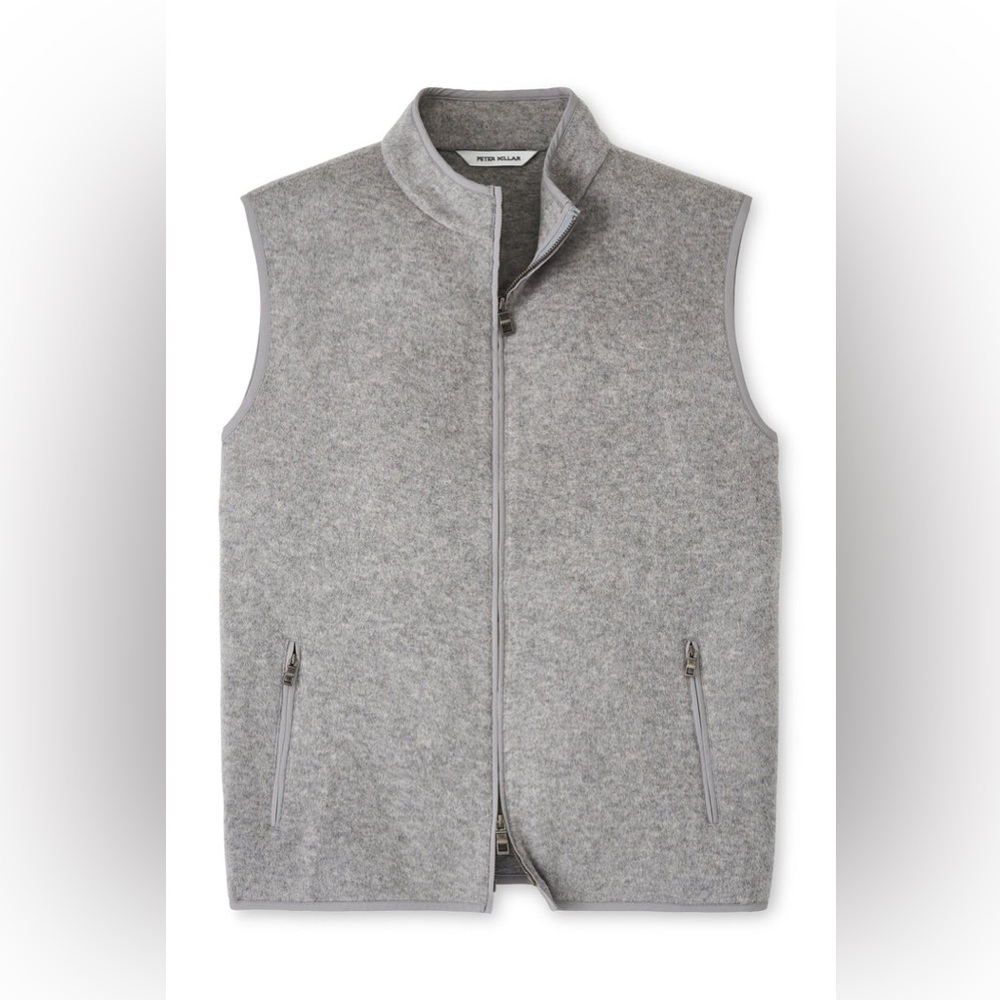 Peter Millar British Gray Crown Flex Fleece Vest MF24Z20 Full-Zip